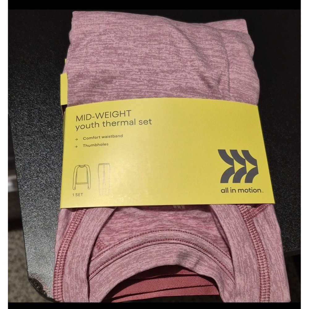 All In Motion Youth Thermal Set M 8 Heather Pink‎ Mid-Weight Base Layer 2pc NWT
